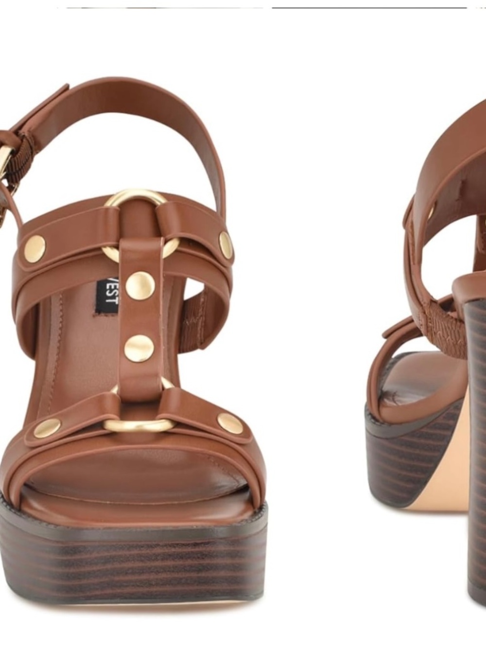 Nine West Opell3 Women Heeled Sandals Brown Platform Block Heel Shoe Chunky NWOB